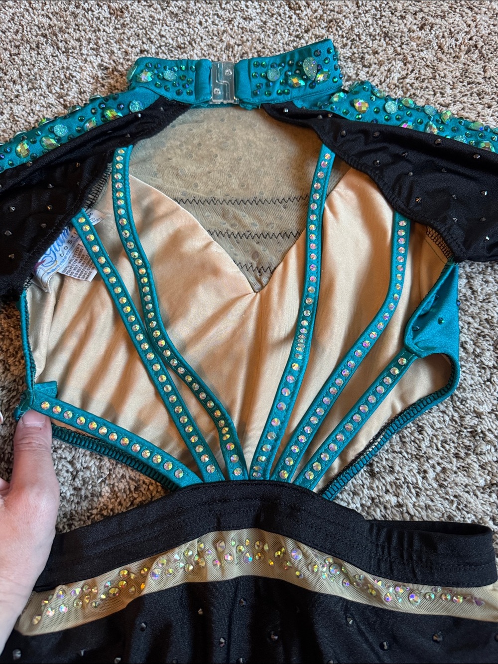 Glamour Teal and Black Jeweled Dance Costume - Picture 8 of 9